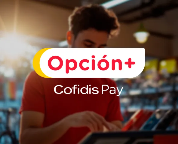 Imagen del logo de Opción+ Cofidis Pay. El producto para financiar compras flexiblemente de 150€ a 10.000€